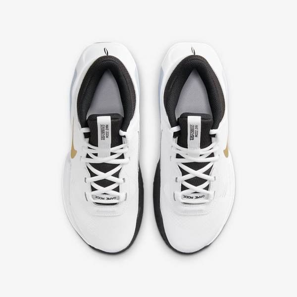 White / Black / Metal Gold Kids' Nike Air Zoom Crossover Older Basketball Shoes | NK651BUA