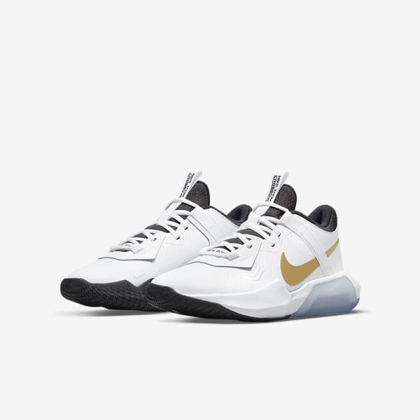 White / Black / Metal Gold Kids' Nike Air Zoom Crossover Older Basketball Shoes | NK651BUA