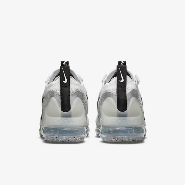 White / Black / Metal Silver Men's Nike Air VaporMax 2021 FK Sneakers | NK792DRZ