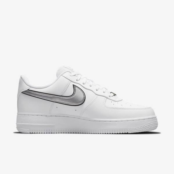 White / Black / Metal Silver Women's Nike Air Force 1 07 Essential Sneakers | NK596EXK