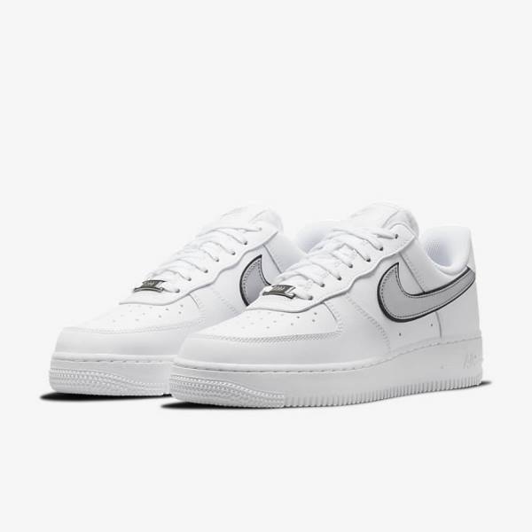 White / Black / Metal Silver Women's Nike Air Force 1 07 Essential Sneakers | NK596EXK