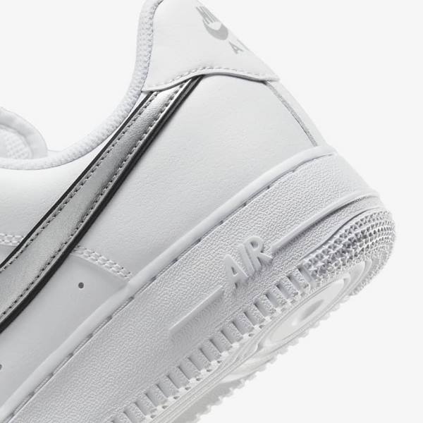 White / Black / Metal Silver Women's Nike Air Force 1 07 Essential Sneakers | NK596EXK