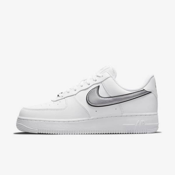 White / Black / Metal Silver Women\'s Nike Air Force 1 07 Essential Sneakers | NK596EXK