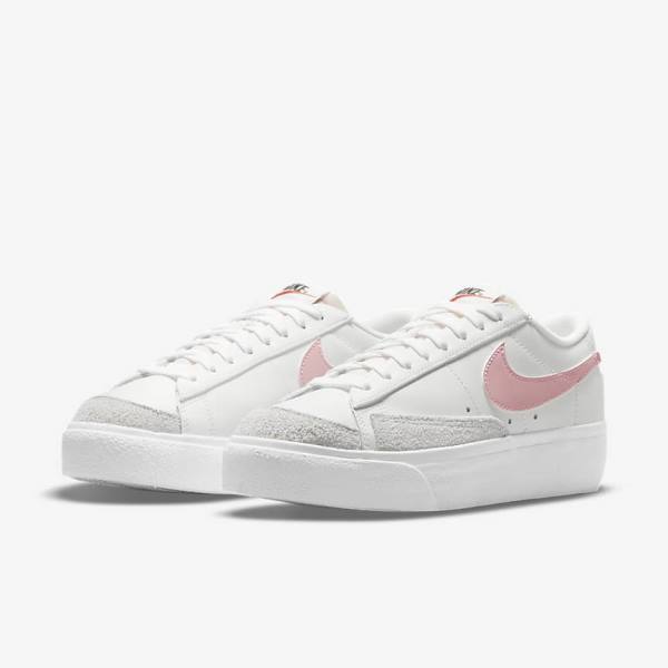 White / Black / Pink Women's Nike Blazer Low Platform Sneakers | NK965BEU