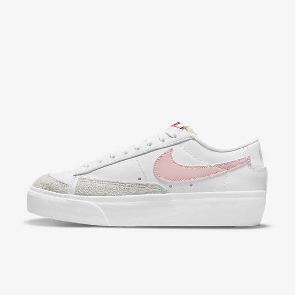 White / Black / Pink Women\'s Nike Blazer Low Platform Sneakers | NK965BEU