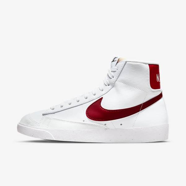 White / Black / Red Women\'s Nike Blazer Mid 77 Next Nature Sneakers | NK872RPI