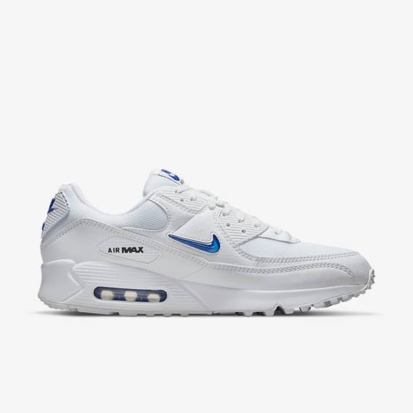 White / Black / Royal Men's Nike Air Max 90 Sneakers | NK405YLO