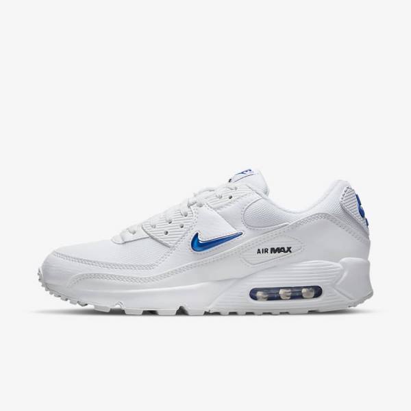 White / Black / Royal Men\'s Nike Air Max 90 Sneakers | NK405YLO