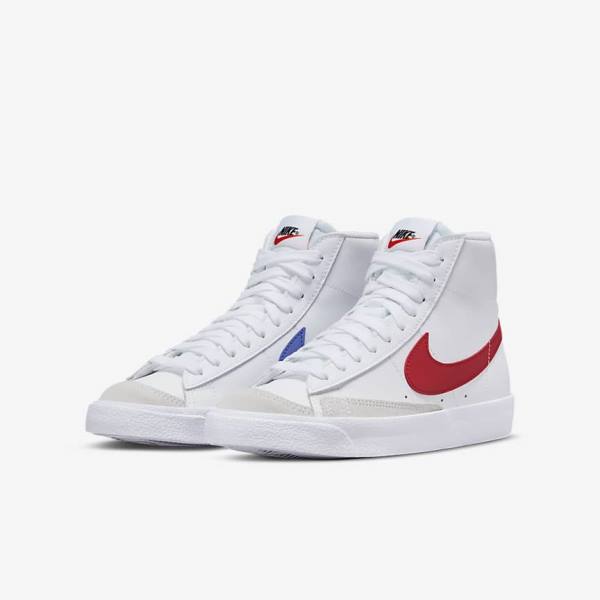 White / Blue / Black / Red Kids' Nike Blazer Mid 77 Older Basketball Shoes | NK293SKJ