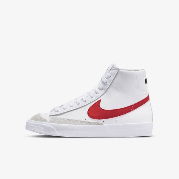 White / Blue / Black / Red Kids\' Nike Blazer Mid 77 Older Basketball Shoes | NK293SKJ