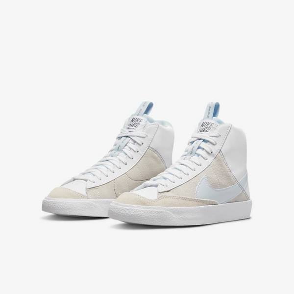 White / Blue Grey Kids' Nike Blazer Mid 77 SE Dance Older Sneakers | NK496LTX