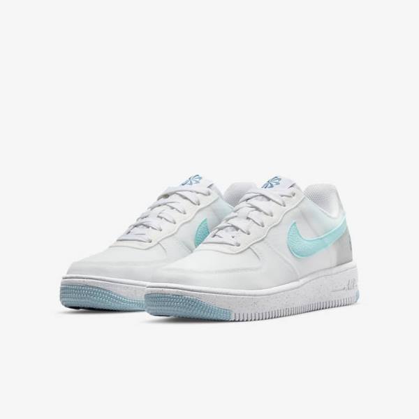 White / Blue Kids' Nike Air Force 1 Crater Older Sneakers | NK841GRM