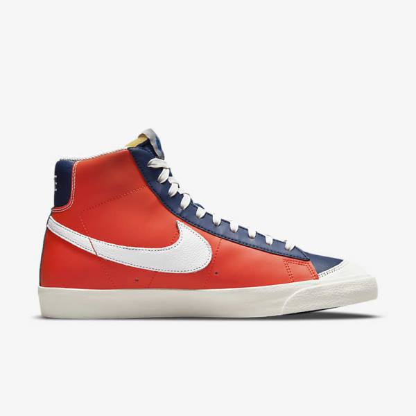 White / Blue / Orange Men's Nike Blazer Mid 77 EMB Sneakers | NK632MHX