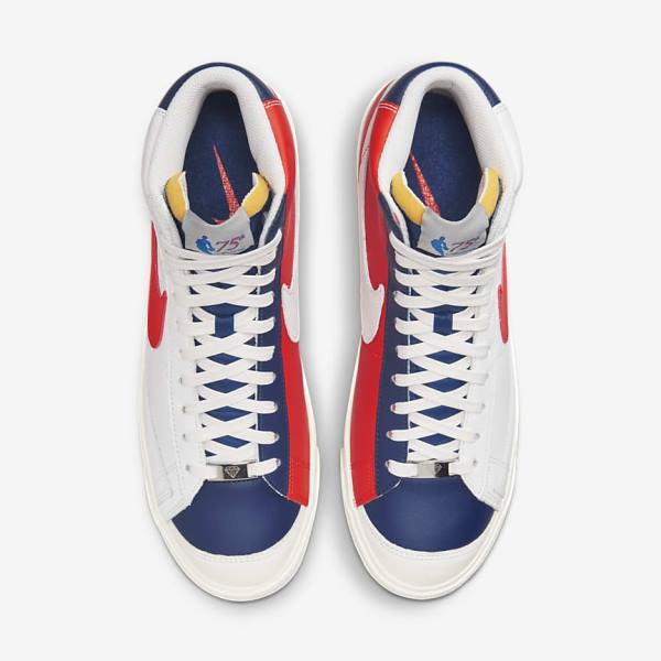 White / Blue / Orange Men's Nike Blazer Mid 77 EMB Sneakers | NK632MHX