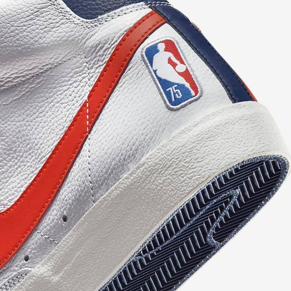 White / Blue / Orange Men's Nike Blazer Mid 77 EMB Sneakers | NK632MHX