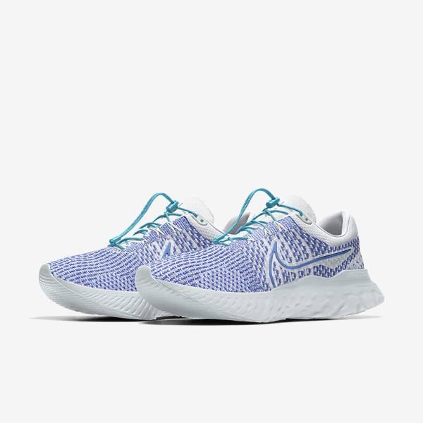 White / Blue / White Women's Nike React Infinity Run 3 By You Custom Road Running Shoes | NK715YPG