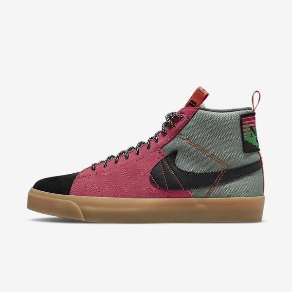 White / Brown / Black Men\'s Nike SB Zoom Blazer Mid Premium Skate Shoes | NK415SAY