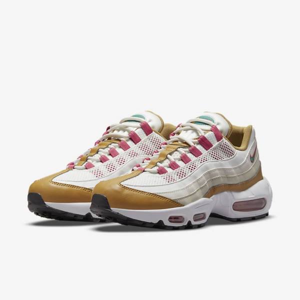 White / Brown / Green Women's Nike Air Max 95 Sneakers | NK850EUM