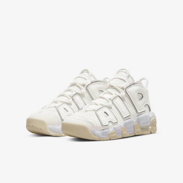 White / Brown / Light Kids' Nike Air More Uptempo Older Sneakers | NK310RVJ