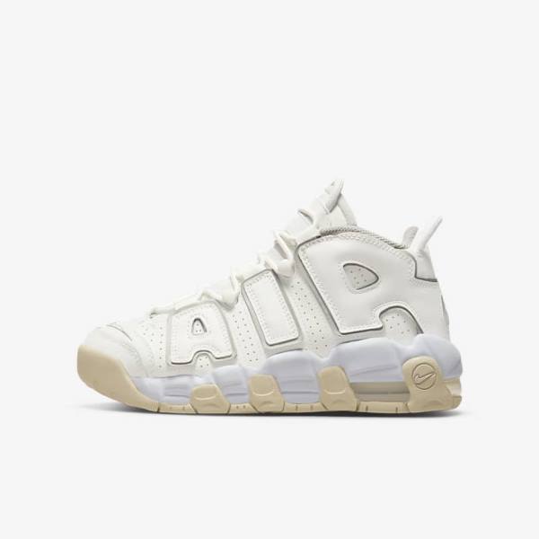 White / Brown / Light Kids\' Nike Air More Uptempo Older Sneakers | NK310RVJ