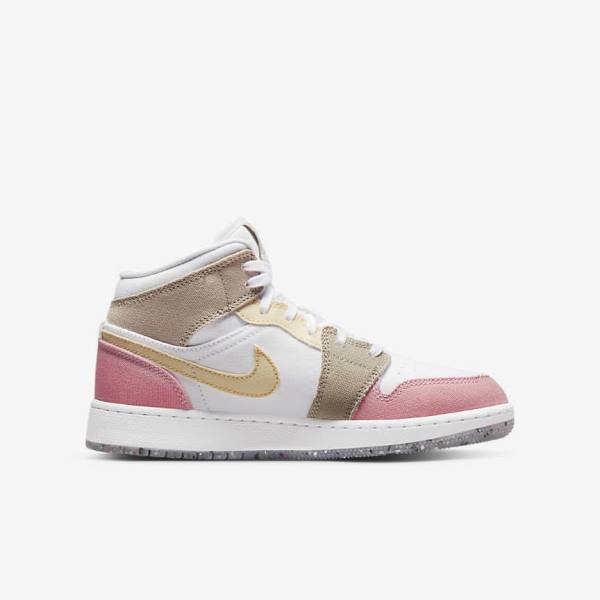 White / Green Kids' Nike Air Jordan 1 Mid SE Older Jordan Shoes | NK546OQH