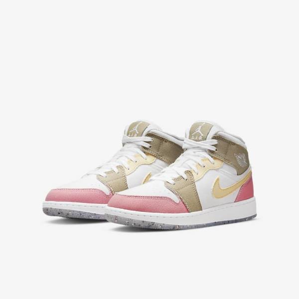 White / Green Kids' Nike Air Jordan 1 Mid SE Older Jordan Shoes | NK546OQH