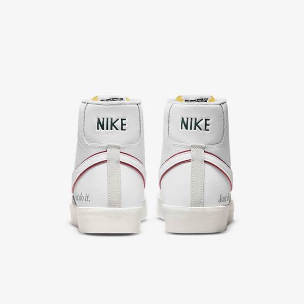 White / Green / Metal Silver / Red Men's Nike Blazer Mid 77 Sneakers | NK327VWF