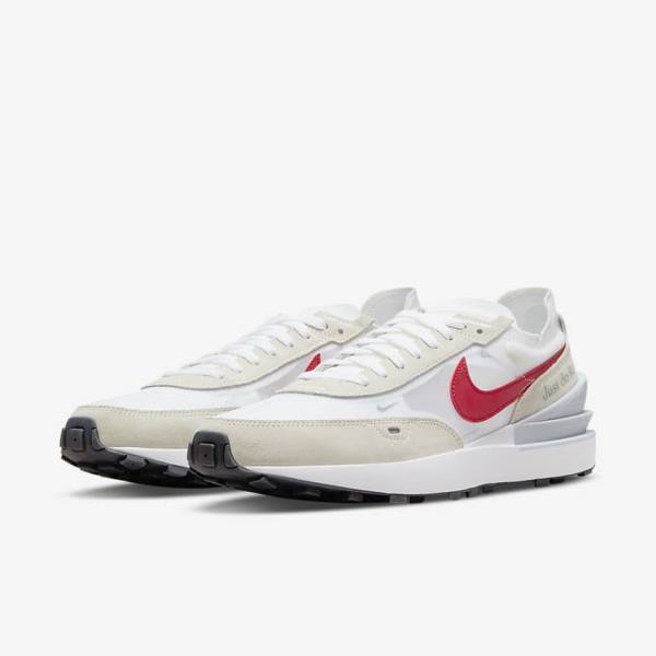 White / Green / Metal Silver / Red Men's Nike Waffle One Sneakers | NK783RMQ