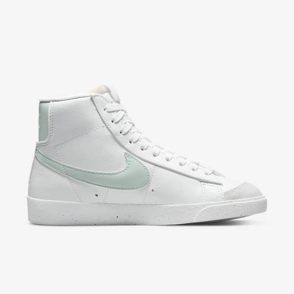 White / Green Women's Nike Blazer Mid 77 Next Nature Sneakers | NK432YVZ