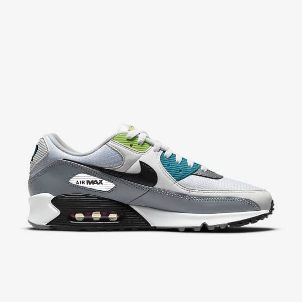 White / Grey / Black Men's Nike Air Max 90 Premium Sneakers | NK962EFY