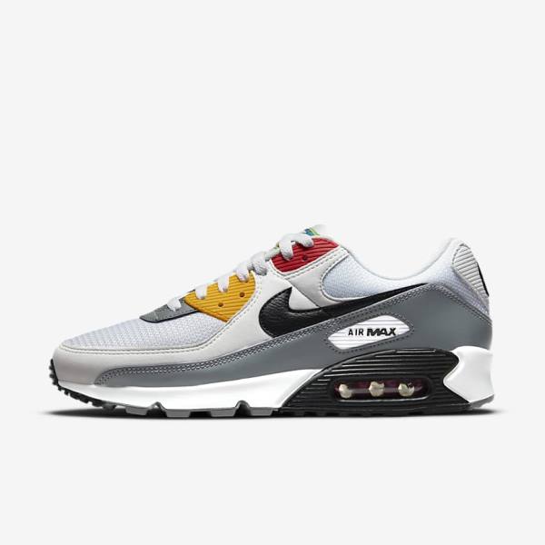 White / Grey / Black Men\'s Nike Air Max 90 Premium Sneakers | NK962EFY