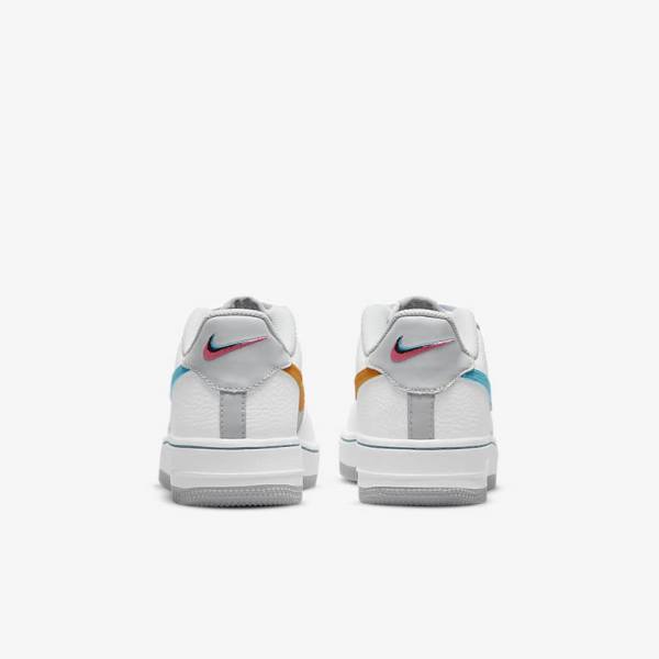 White / Grey / Turquoise Blue Kids' Nike Air Force 1 EMB Older Sneakers | NK805REF