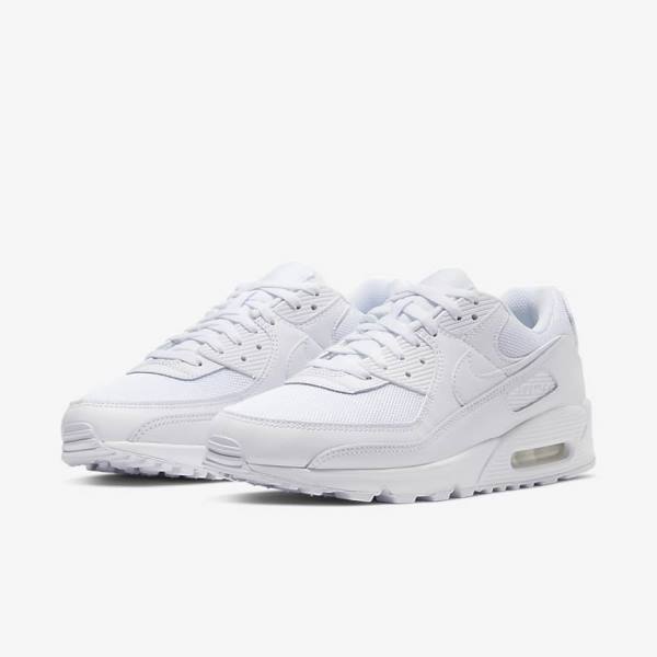 White / Grey / White Men's Nike Air Max 90 Sneakers | NK638XFZ