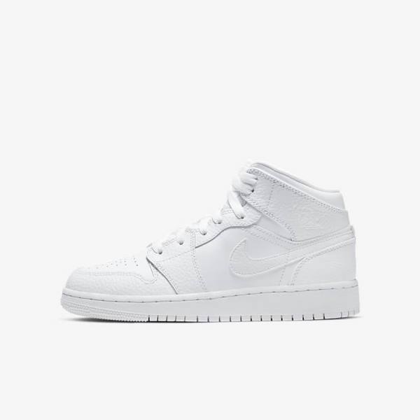 White Kids\' Nike Air Jordan 1 Mid Older Sneakers | NK093JQO