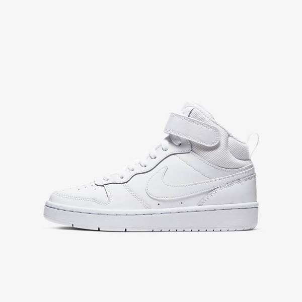 White Kids\' Nike Court Borough Mid 2 Older Sneakers | NK052LHD