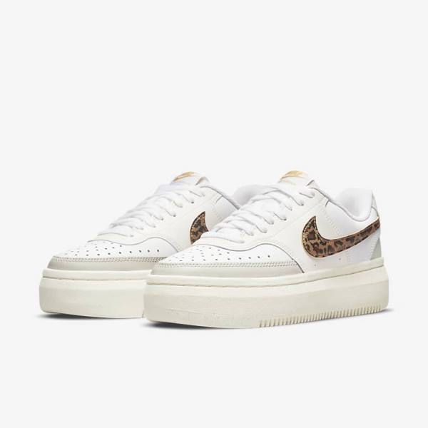 White / Light Beige / Brown Women's Nike Court Vision Alta Sneakers | NK872CVY