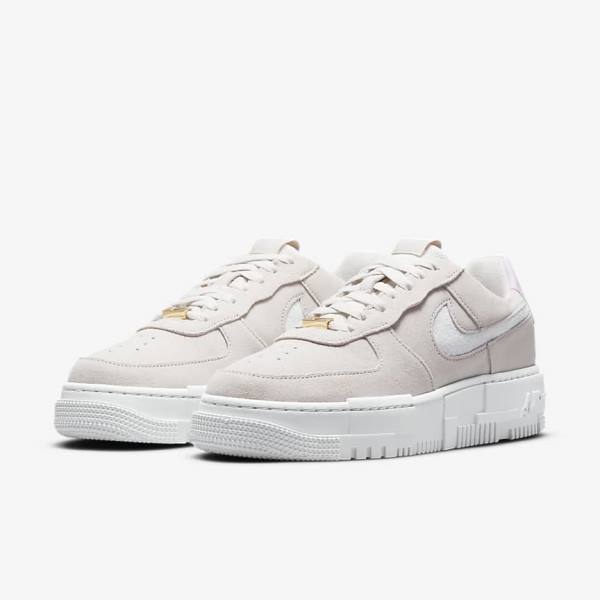 White / Light Beige / Pink Women's Nike Air Force 1 Pixel Sneakers | NK193YAP