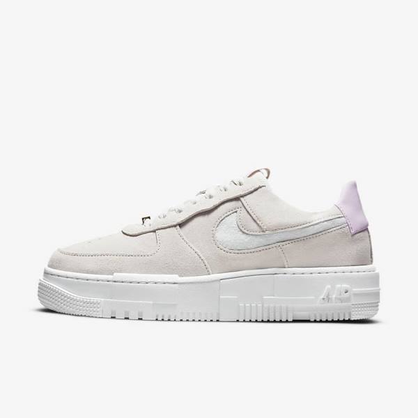 White / Light Beige / Pink Women\'s Nike Air Force 1 Pixel Sneakers | NK193YAP