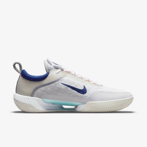 White / Light Beige / Turquoise / Royal Blue Men's Nike NikeCourt Zoom NXT Clay Court Tennis Shoes | NK406NDH