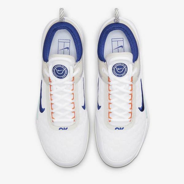 White / Light Beige / Turquoise / Royal Blue Men's Nike NikeCourt Zoom NXT Clay Court Tennis Shoes | NK406NDH