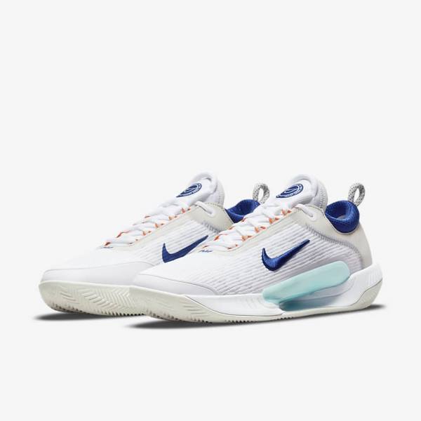 White / Light Beige / Turquoise / Royal Blue Men's Nike NikeCourt Zoom NXT Clay Court Tennis Shoes | NK406NDH