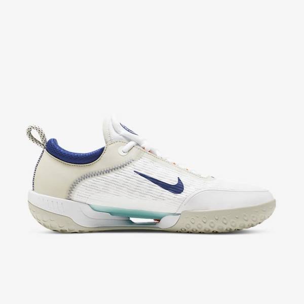 White / Light Beige / Turquoise / Royal Blue Men's Nike NikeCourt Zoom NXT Hard Court Tennis Shoes | NK561TNX