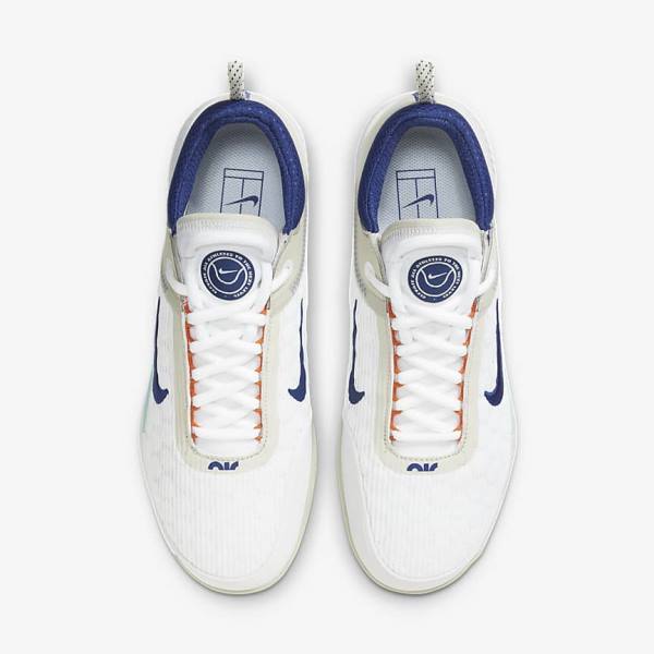 White / Light Beige / Turquoise / Royal Blue Men's Nike NikeCourt Zoom NXT Hard Court Tennis Shoes | NK561TNX