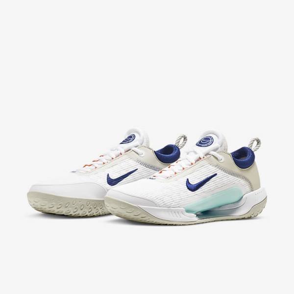 White / Light Beige / Turquoise / Royal Blue Men's Nike NikeCourt Zoom NXT Hard Court Tennis Shoes | NK561TNX