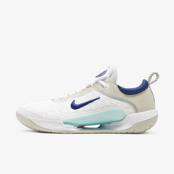 White / Light Beige / Turquoise / Royal Blue Men\'s Nike NikeCourt Zoom NXT Hard Court Tennis Shoes | NK561TNX