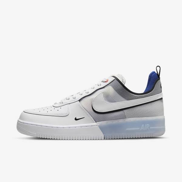 White / Light Blue / Royal Blue / White Men\'s Nike Air Force 1 React Sneakers | NK473PSL