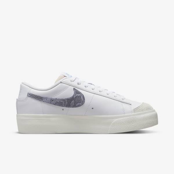 White / Light Blue Women's Nike Blazer Low Platform Sneakers | NK041JWU