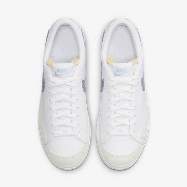 White / Light Blue Women's Nike Blazer Low Platform Sneakers | NK041JWU