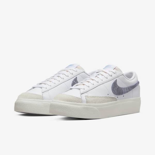 White / Light Blue Women's Nike Blazer Low Platform Sneakers | NK041JWU