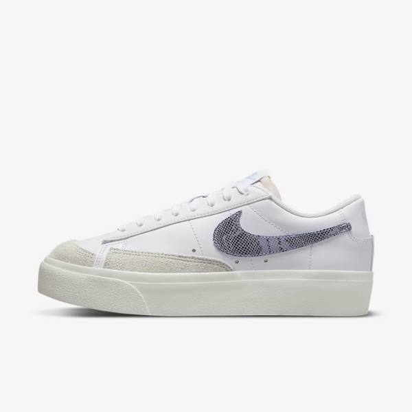 White / Light Blue Women\'s Nike Blazer Low Platform Sneakers | NK041JWU